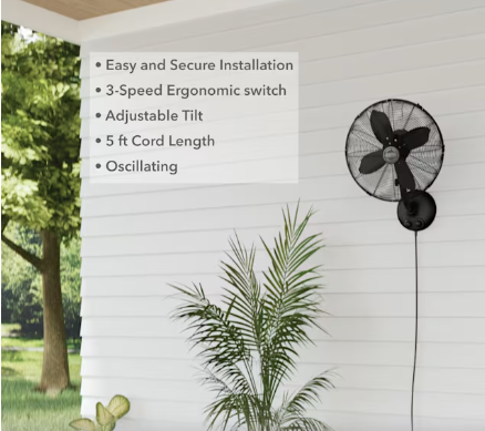 Hunter: Oscillating Wall Mounted Fan- 16"