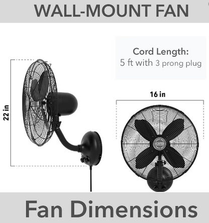 Hunter: Oscillating Wall Mounted Fan- 16"