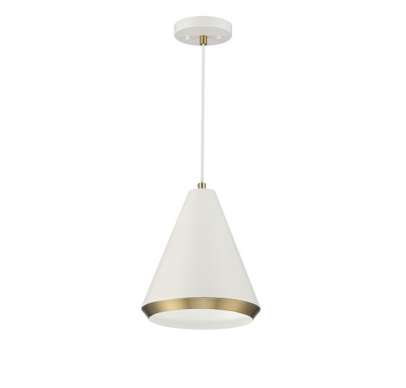 1-Light Pendant in White with Natural Brass