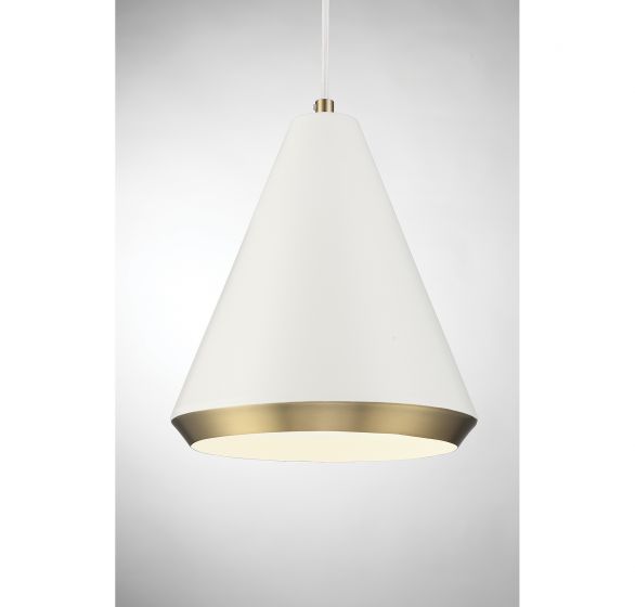 1-Light Pendant in White with Natural Brass